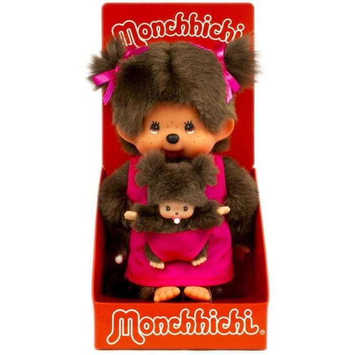Peluche MONCHICHI Maman et son b b rose 20 cm BANDAI Fille