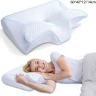 TALZOV Oreiller Ergonomique Cervical, 2 en 1 Orthopédique à Mémoire pour Dormir sur Le Côté et sur Le Dos, 60x40x12/14cm, Blanc