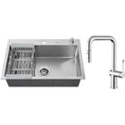 LONHEO MAX Évier Cuisine 68x45x19CM Évier à Encastrer en Inox avec Mitigeur Cuisine Rotatif à 360°, Distributeur de savon et Égouttoir panier