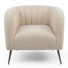 MENZZO Fauteuil moderne Bombaro pieds métal doré et Tissu bouclette Beige