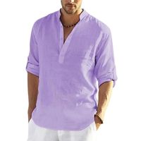 T-shirt à manches longues en coton et lin pour homme Cyan - Marque - Modèle - 80% Coton - 20% Lin