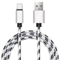 Chargeur pour iPhone 7 / iPhone 7 Plus / iPhone 8 / iPhone 8 Plus Câble USB Tressé Premium Renforcé Charge + Synchro Blanc 1m