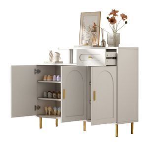 Meuble Buffet bahut bas Salon salle a manger rangement-style modern blanc avec 1 tiroir et 3 portes, L120 x P35 x H92 cm