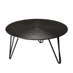 TABLE BASSE Table basse ronde 75x75cm aluminium noir pieds épi