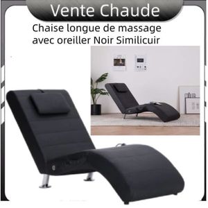 CHAISE LONGUE Chaise longue de massage avec oreiller Noir Similicuir CHAUD YNF