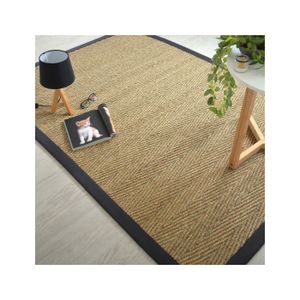 TAPIS Tapis Jonc de mer Assam chevron ganse coton noire 