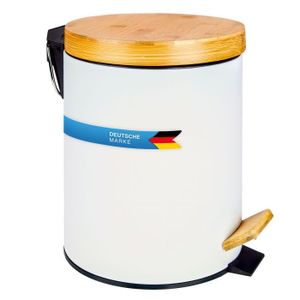 Poubelle De Salle De Bain 3 L - Design Blanc, Métal Et Bambou - Frein De Chute Doux - Label Oeko-Tex