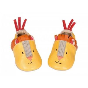 CHAUSSON - PANTOUFLE Chaussons en cuir souple Les Papoum - Moulin Roty - Lion - Jaune - Taille 0/6 mois