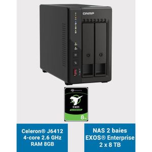SERVEUR STOCKAGE - NAS  QNAP TS-253E 8GB Serveur NAS 2 baies EXOS Enterprise 16To (2x8To)