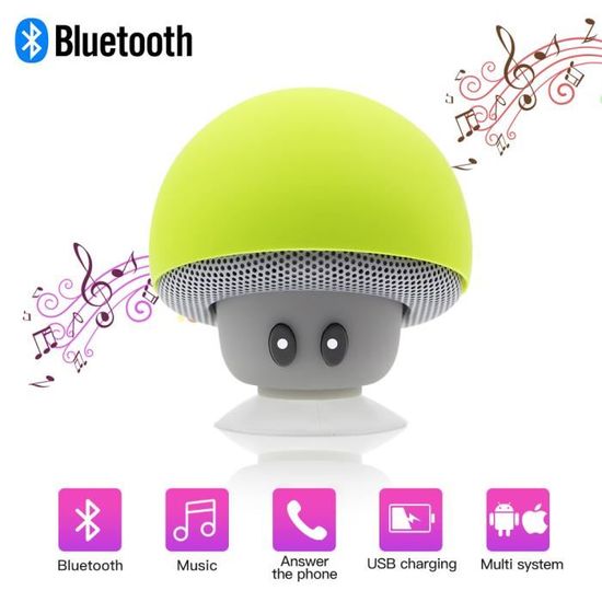 Enceintes Bluetooth Champignon Mini Haute- Parleur Sans Fil à Ventouse Pour  Baignade TéléPhone De Voiture Tablet PC Portable -Noir