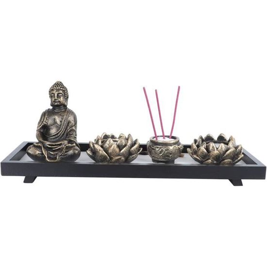 accueil zen jardin ensemble table décor kit bouddha statue lotus thé lumière bougie titulaire brûleur d encens stand pour yog