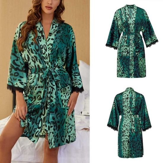 Kimono Robe Femme – Satin Doux – Imprimé Paon Et Fleurs – Pour Maison, Spa Ou Soirée - 5