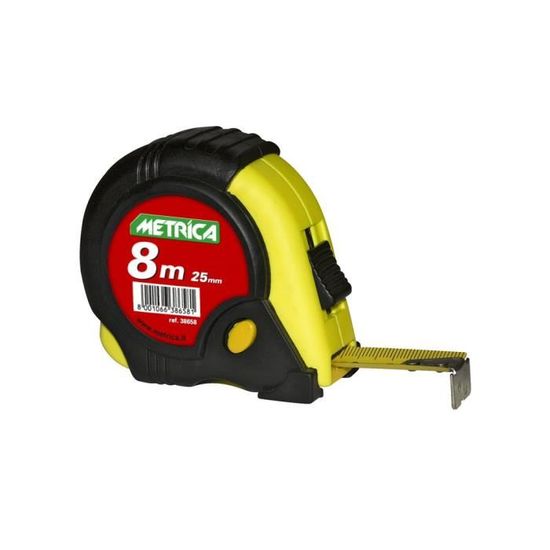 Mètre Ruban Métrica 2m - Aluminium Noir - Graduation Millimétrique - Classe CE III