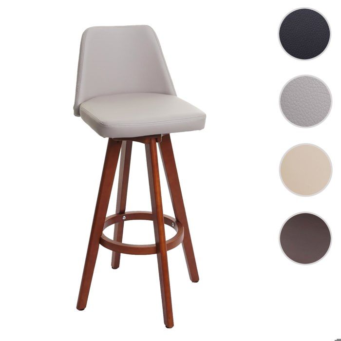 MCW Tabouret de bar MCW-C43 bois similicuir pivotant taupe