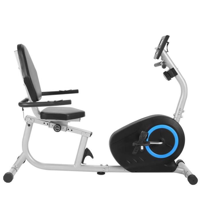 Vélo d'appartement Couché Magnétique 8 Niveaux de résistance réglables, Vélo de Fitness avec Écran LCD, Poids Maximum: 120 kg, Gris