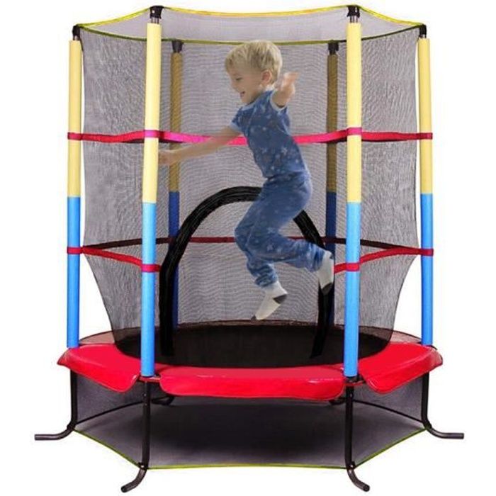 Trampoline de Jardin Enfants Ø 140 × 160 H cm avec Filet de sécurité Porte zipée Couvre-Ressorts
