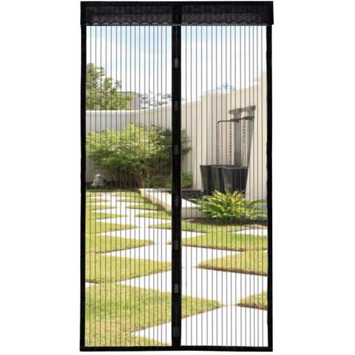 Moustiquaire de Porte Magnétique Fermeture Automatique Rideau avec Aimants et Bande Adhesive Sans Perçage (80x200cm) Noir