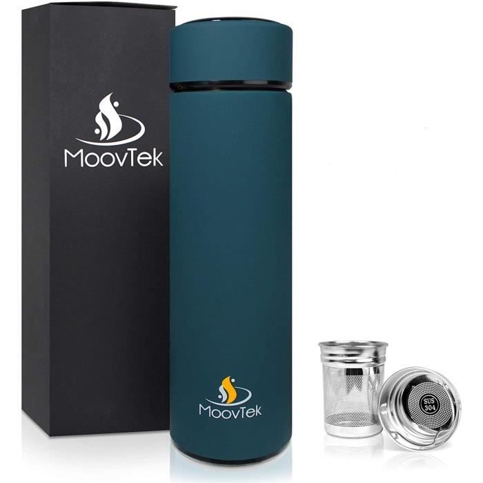 MoovTek ⭐ Bouteille Infusion thé & Fruits Isotherme en INOX Double paroi - Mug Thermos café 450ml sans BPA - Gourde infuseur extérie