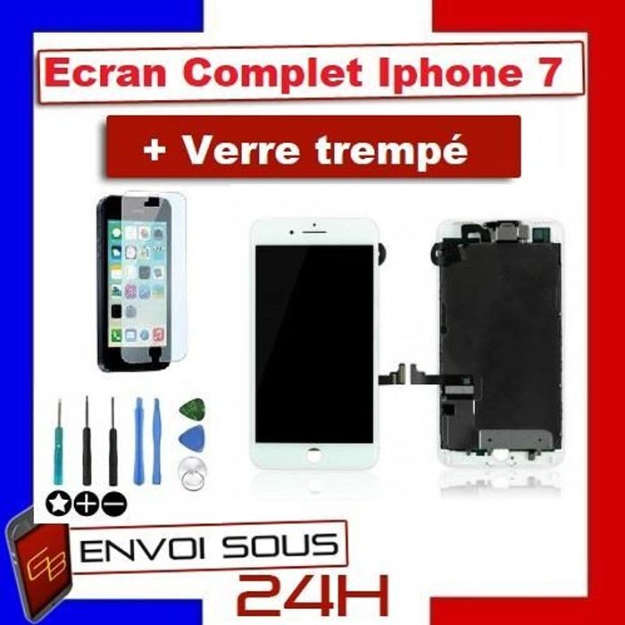 Ecran Iphone 7 COMPLET Blanc + Outils + Verre Trempé