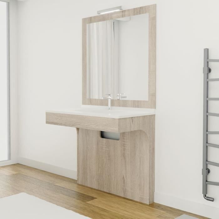 Meuble ALTEA 90 cm avec plan vasque et miroir - Décor cambrian oak