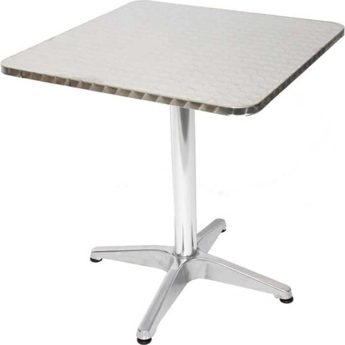Table de jardin en Aluminium rectangulaire, Dim : H 70 x L 60 x P 60 cm, coloris : chromé