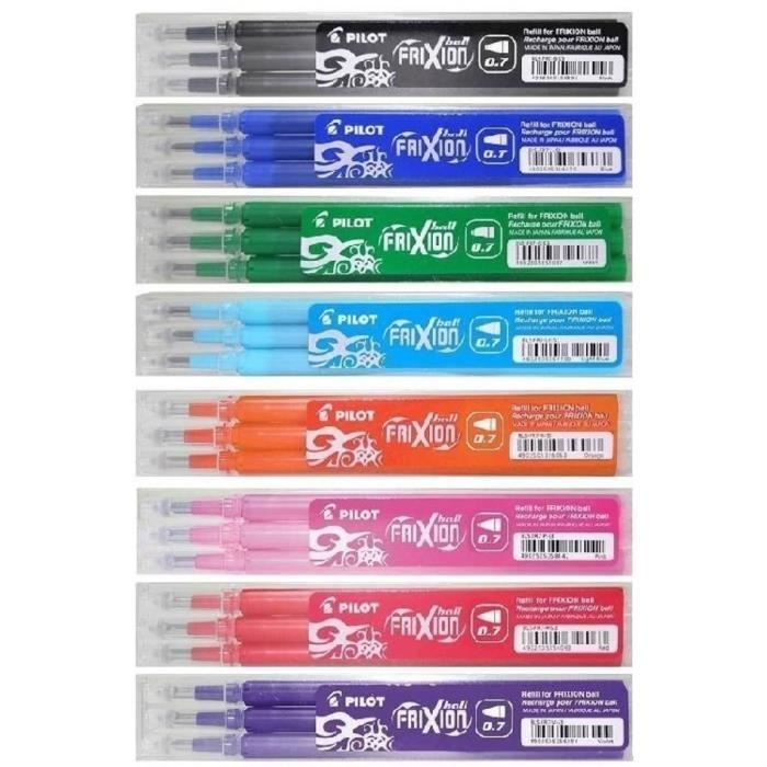 Pilot Frixion Ball Lot de rechange Stylos Frixion Ball Stylo roller effaçable Recharges pour stylo encre BLS-FR7 couleurs assorti