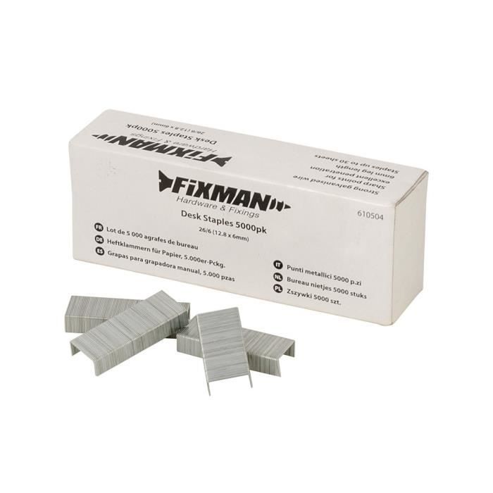 Fixman 610504 Lot de 5 000 agrafes de bureau 12,8 x 6 mm (26-6)