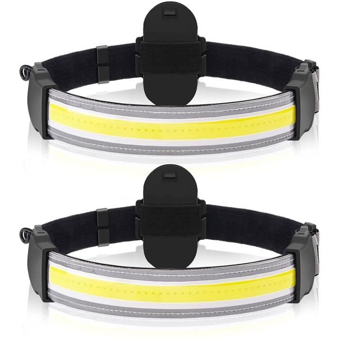 Lot de 2 lampes frontales LED 220 ° Lampe frontale légère COB à piles avec 3 modes d'éclairage pour la course et le campingla 378