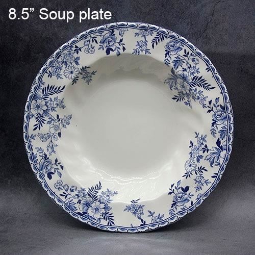 Assiette,Service de table bleu et blanc, vaisselle élégante de Style anglais, assiette de petit - Type 8.5 inch soup plate