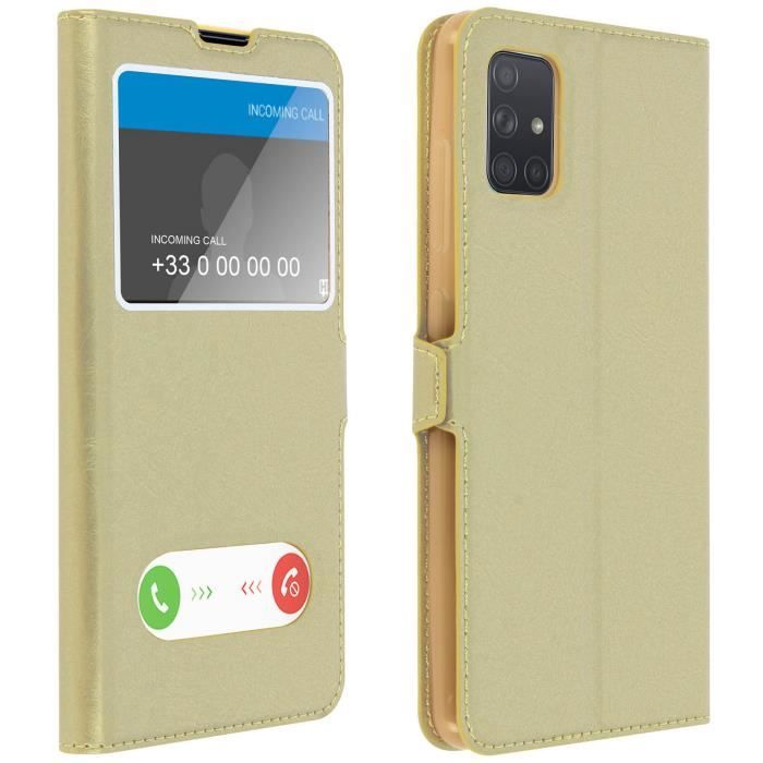 Housse Galaxy A71 Protection Double Fenêtre Fonction Support - doré Jaune