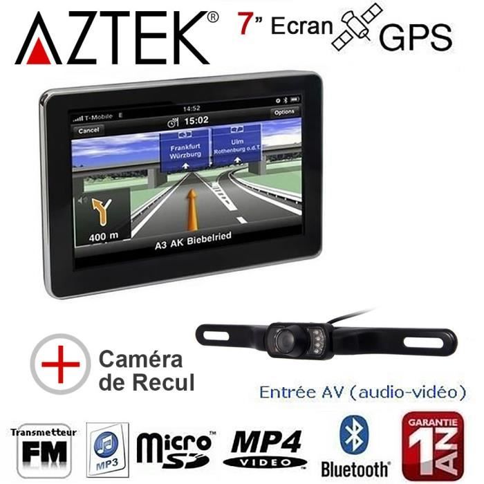 AZTEK® GPS AUTO 7 Pouces 8GO avec Caméra de Recul Bluetooth Main-Libre Radio FM Vocal