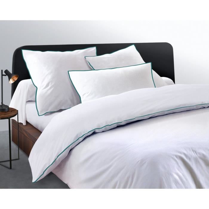 Housse de Couette 3 Pièces - Satin de Coton 80 Fils - 2 Personnes 240x260 cm - LE LISERÉ Vert