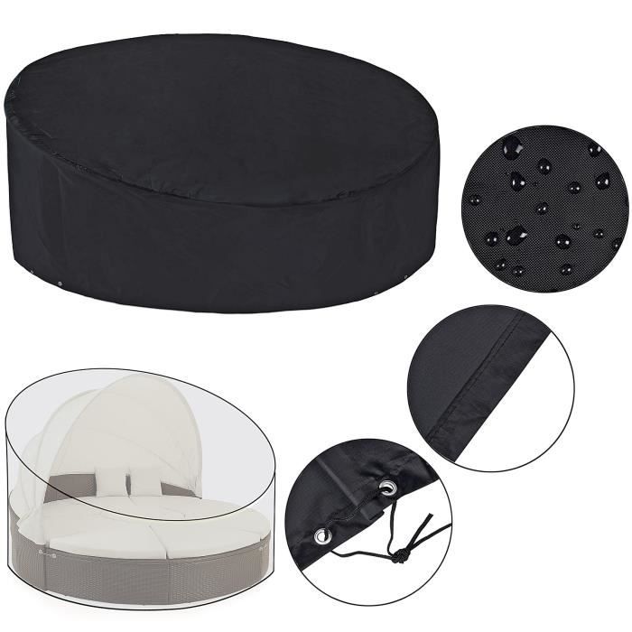 Bâche de protection housse résistante noire Meubles Bain de soleil rond 188 cm