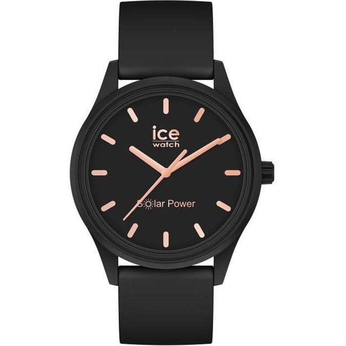Ice-Watch - ICE solar power Black rose-gold - Montre noire pour femme avec bracelet en silicone - 018476 (Small)