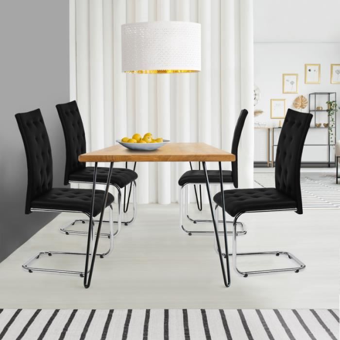 Lot de 4 chaises Mia capitonnées noires pour salle à manger