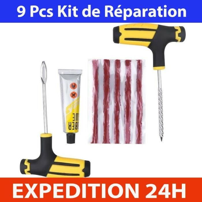 Moto Auto Crevaison + 5X Mèche Neuf 9pcs Kit de Réparation Pneu Tubeless Voiture