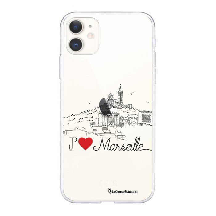 Coque iPhone 11 360 intégrale transparente J'aime Marseille Ecriture Tendance Design La Coque Francaise