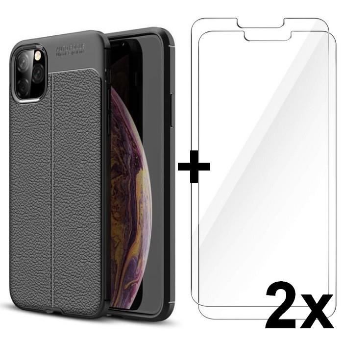 COQUE + 2x VERRE TREMPE IPHONE 11 etui effet cuir housse silicone