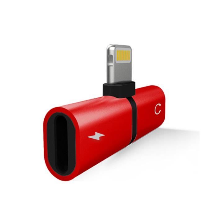 OEM - Mini Adaptateur Lightning/Jack pour IPHONE 11 Pro APPLE Chargeur Ecouteurs 2 en 1 Casque - couleur:ROUGE