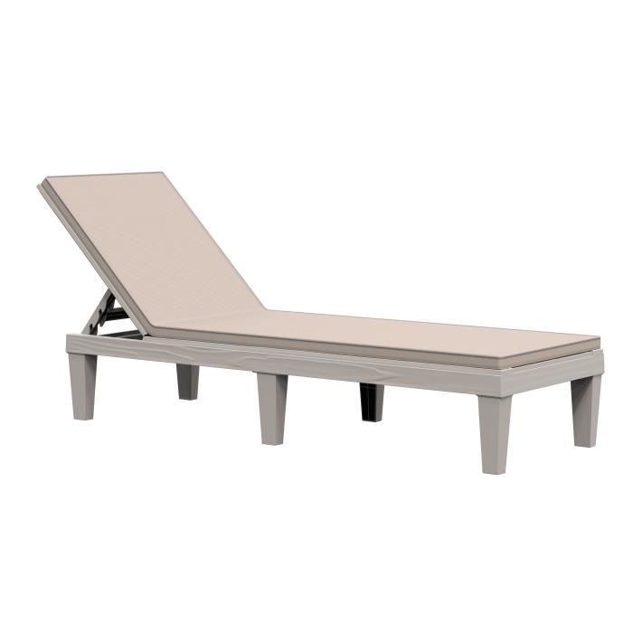 Transat bain de soleil design - grand confort - matelas déhoussable beige, inclinaison réglable multi-positions