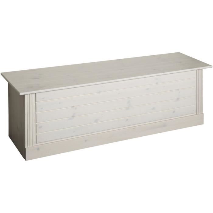 Coffre en pin massif coloris blanc - 46 x 136 x 42 cm