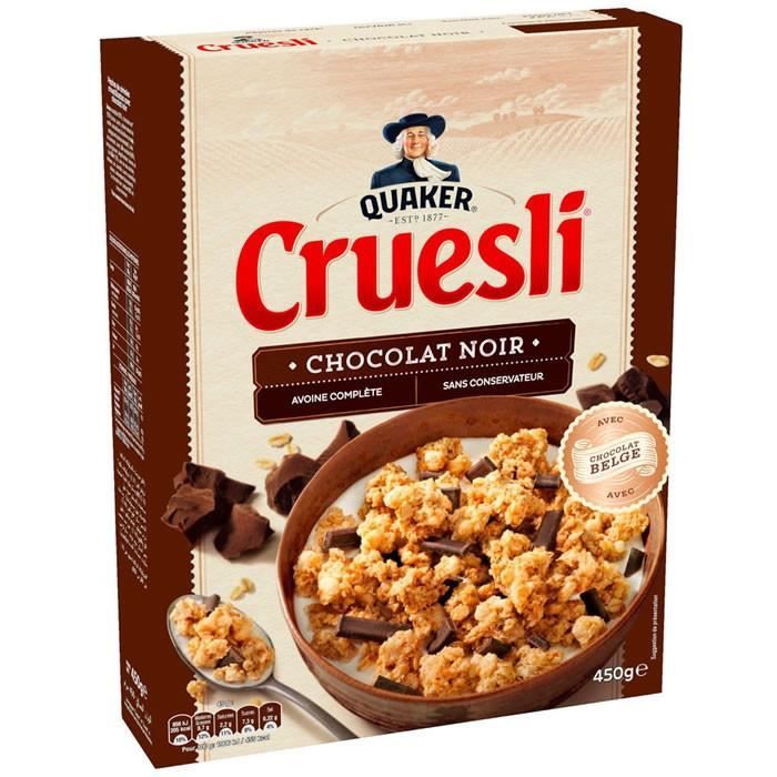 LOT DE 12 - QUAKER : Cruesli au chocolat noir belge 450 g