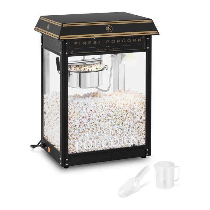 Machine à Popcorn Professionnelle Rétro Royal Catering RCPS-BG1 (Noir & Or, 1 600 W, 220 - 270 °C, 5 - 6 kg-h, Éclairage)