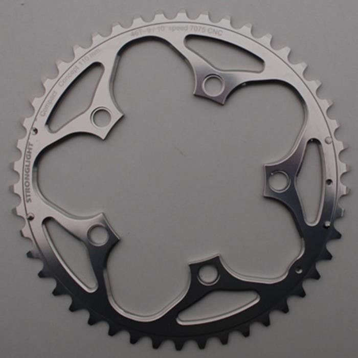 PLATEAU ROUTE 5BRA 46DTS D.110 COMPACT EXTERIEUR ARGENT ALU 7075 STRONGLIGHT TYPE SHIMANO 9-10V.