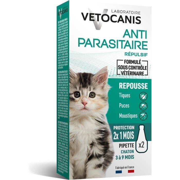VETOCANIS 2 Pipettes anti-puces et anti-tiques - Pour Chaton - 2x 1 mois de protection