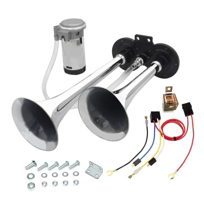 YIYIDA klaxon 12v double Tube argent klaxon a air150db compresseur fort klaxon d'air convient à tout camion de bateau de voiture etc