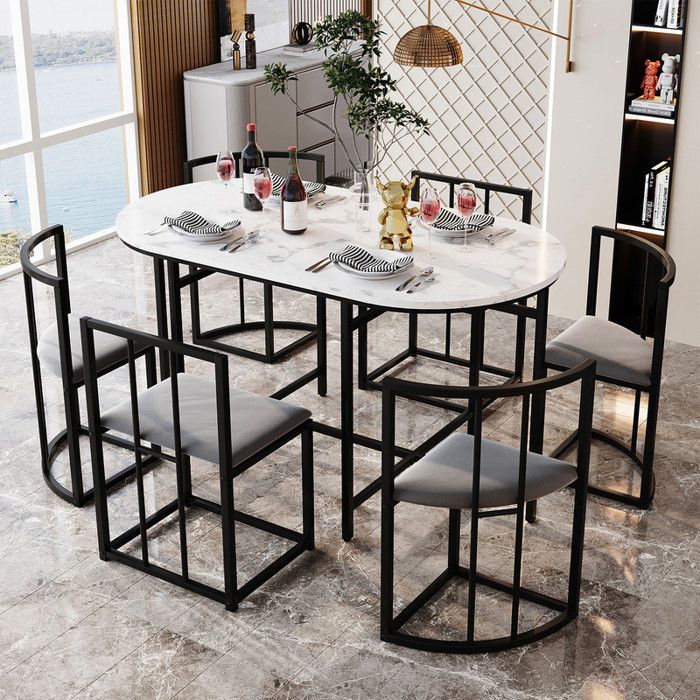 ModernLuxe Ensemble table et 6 chaises - chaises avec coussin dassise et dossier - style moderne - Noir - 140x80x76cm ModernLuxe Ensemble table et 6 chaises - chaises avec coussin dassise et dossier - style moderne - Noir - 140x80x76cm