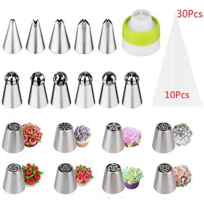 Set De 10 Douilles à Pâtisserie En Inox 304 - Pour Décorer Gâteaux, Cupcakes - Formes étoile, Rosace, Etc. - Compatible Poches Standards