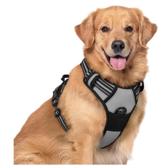 Comparer les prix de Harnais Chien L Arnais Gris Anti Traction Réfléchissant Gilet Réglable pour Chien Grand Taille, Attache Devant Crochet de Laisse