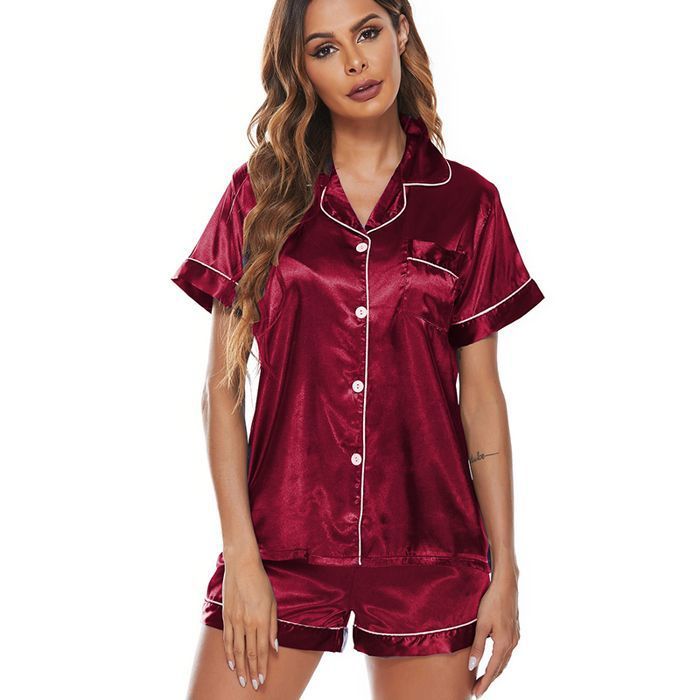 Ensemble de pyjama deux pièces en satin pour femme,vêtements de maison ...